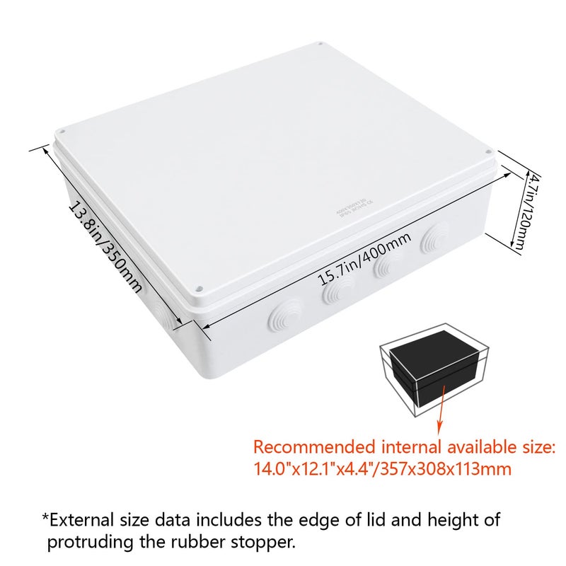 LeMotech ABS Plastic Dustproof Waterproof IP65 Junction Box Universal Electrical Project Enclosure White 15.7 x 13.8 x 4.7 inch (400 x 350 x 120 mm) - Image 2